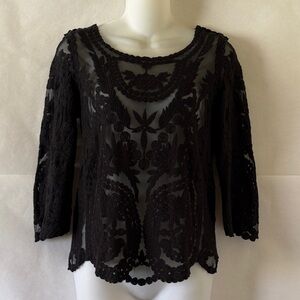 H&M Divided Sheer Lace Top Size 2 Black Mesh Long Sleeve Boho Gothic Witchy
